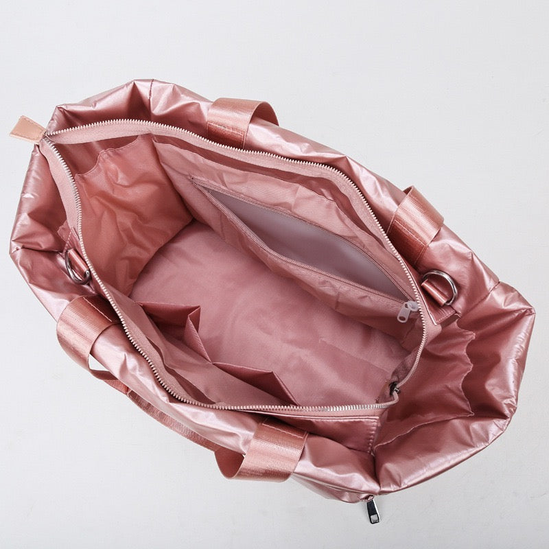 Cotton Blend Metallic Puffer Oversized Tote Bag with Removable Strap