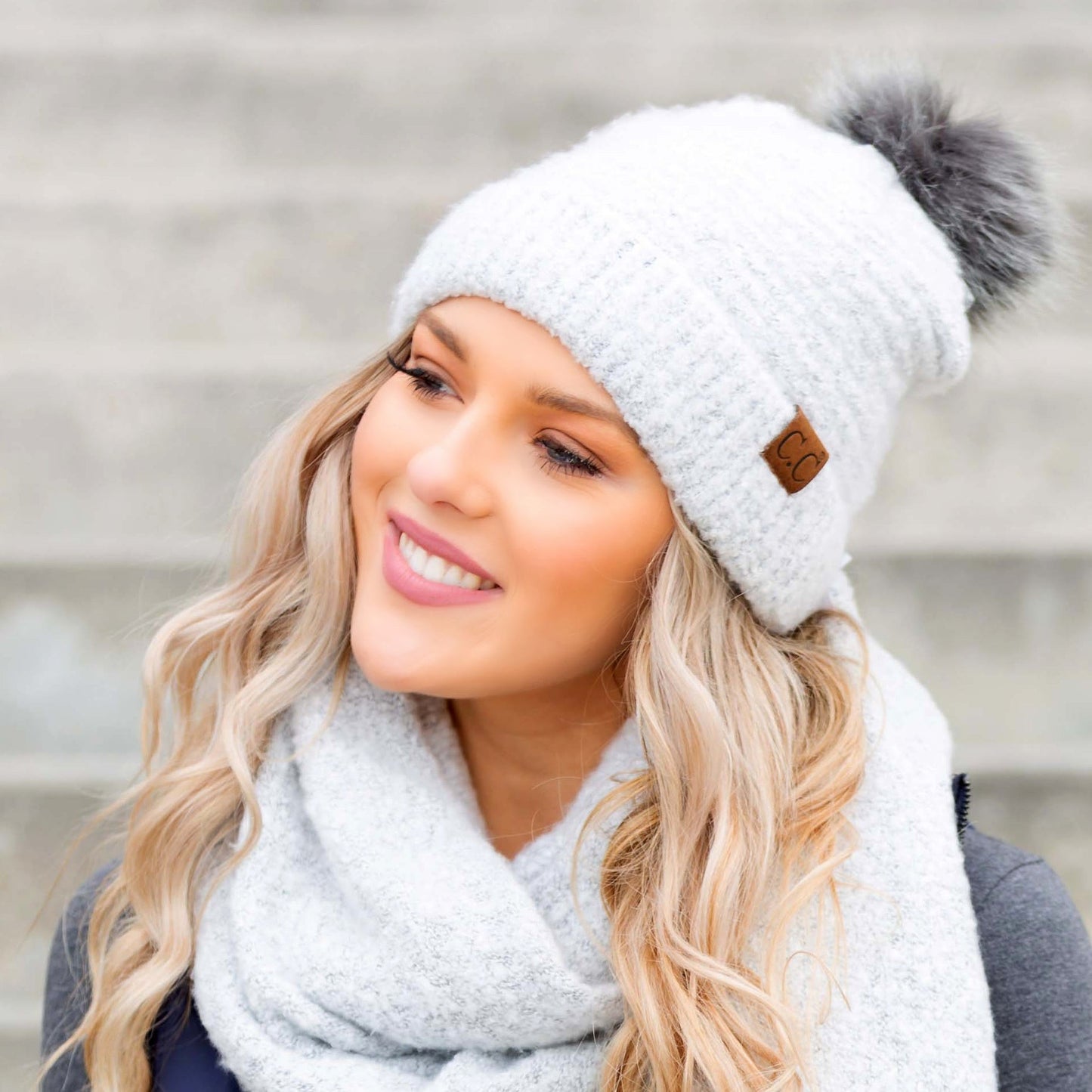 C.C® 100% Polyester Boucle Ultra Soft Faux Fur Pom Beanie | One Size