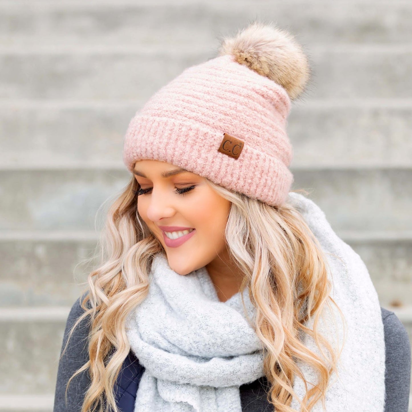 C.C® 100% Polyester Boucle Ultra Soft Faux Fur Pom Beanie | One Size