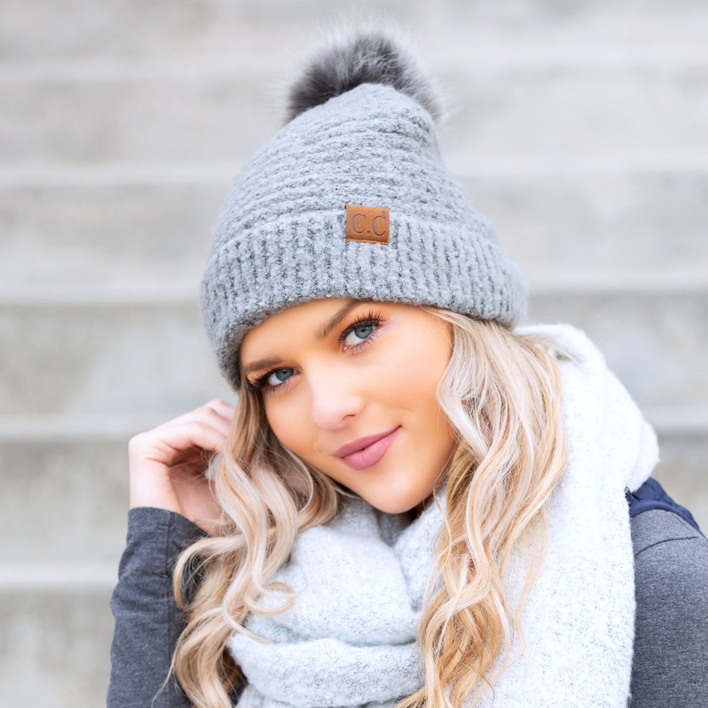 C.C® 100% Polyester Boucle Ultra Soft Faux Fur Pom Beanie | One Size