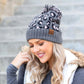 C.C® 100% Soft Acrylic Thick Knit Leopard Print Yarn Pom Beanie | One Size Teen–Adult