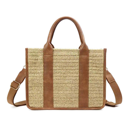 Mericela Mixed Media Woven Straw & Vegan Leather Tote Bag