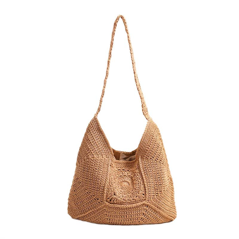 Crochet Polyester Yarn Cotton Poly Lined Magnetic Snap Raquel Hobo Shoulder Bag | 14" x 10.5"