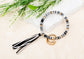 Reinforced Beaded Suede Tassel Gold Wood Accent Bead Boho Key Ring Bracelet | 4"