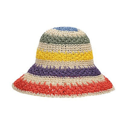 100% Woven Straw Rainbow Detail Bucket Sun Hat | One Size