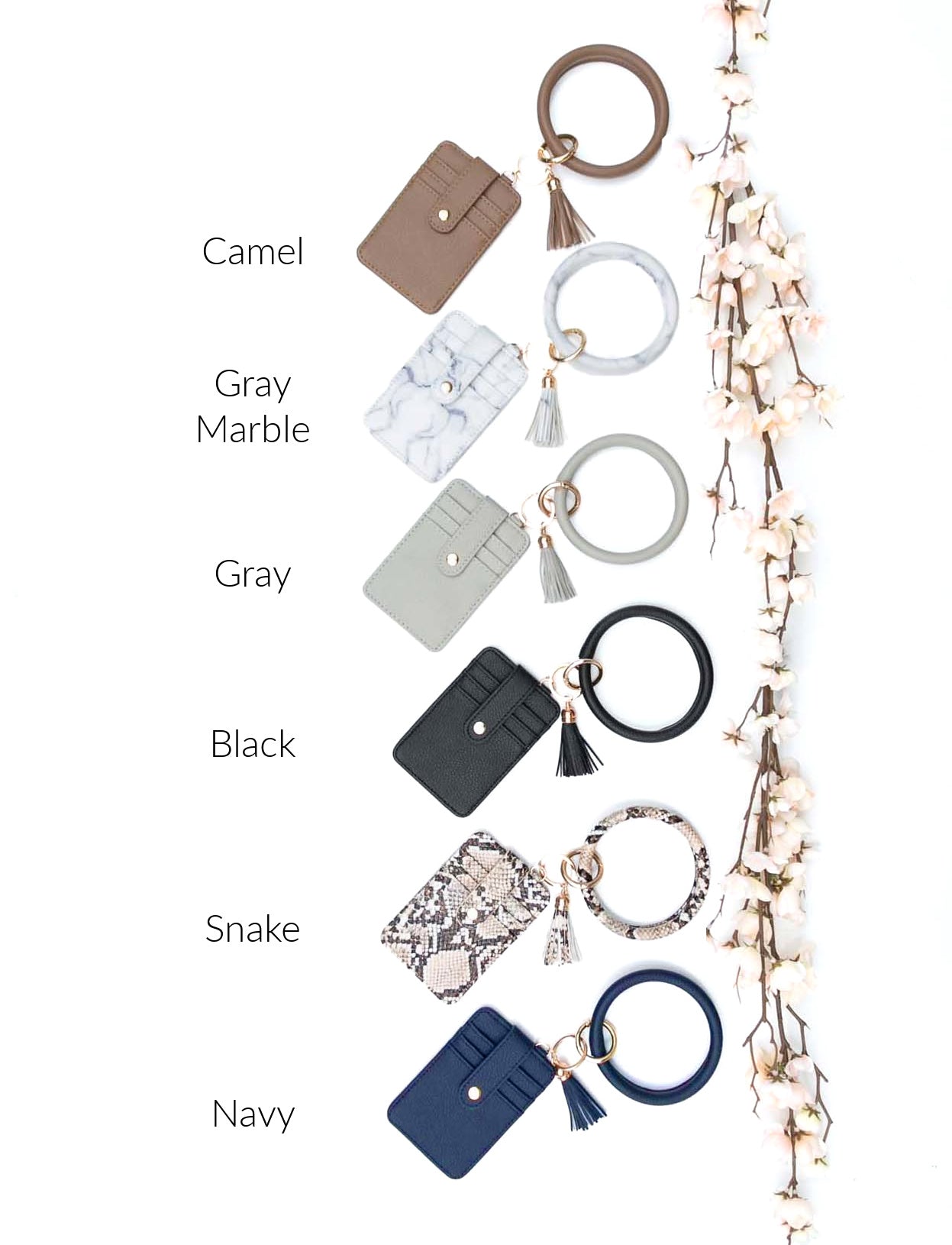 Gold Hardware Key Ring Wristlet Wallet Bracelet with Tassel & 5 Pockets | 4" x 3"