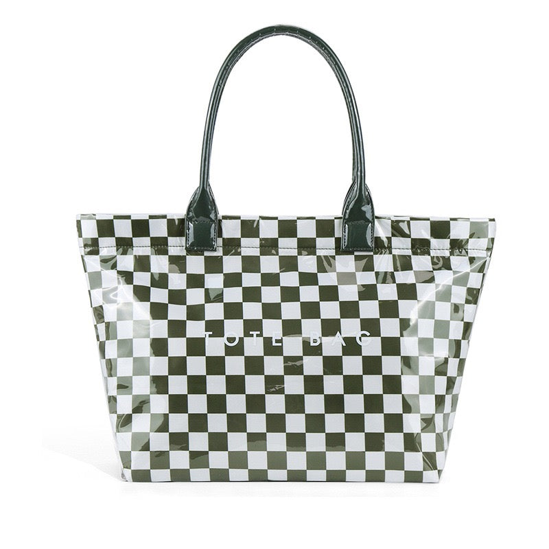 Blueberi B Charly Checkered Tote | Nylon & Laminated PVC | 12.5 x 5 x 13.5 in; 17 in Top