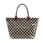 Brooklyn Checkered Tote | Canvas, Vegan Leather & PVC | 12.5 x 5 x 13.5 in; 17 in Top