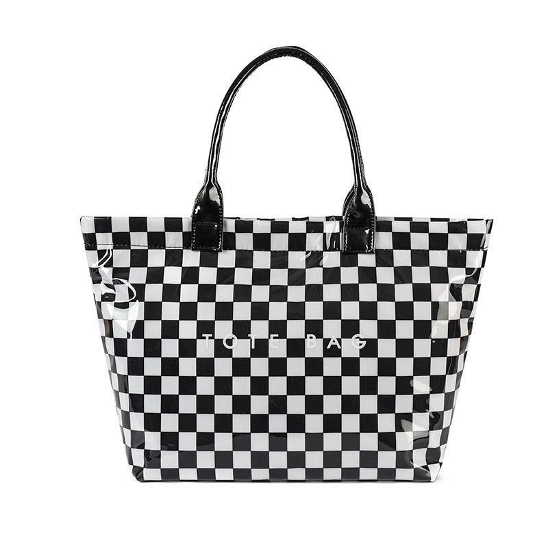 Blueberi B Charly Checkered Tote | Nylon & Laminated PVC | 12.5 x 5 x 13.5 in; 17 in Top