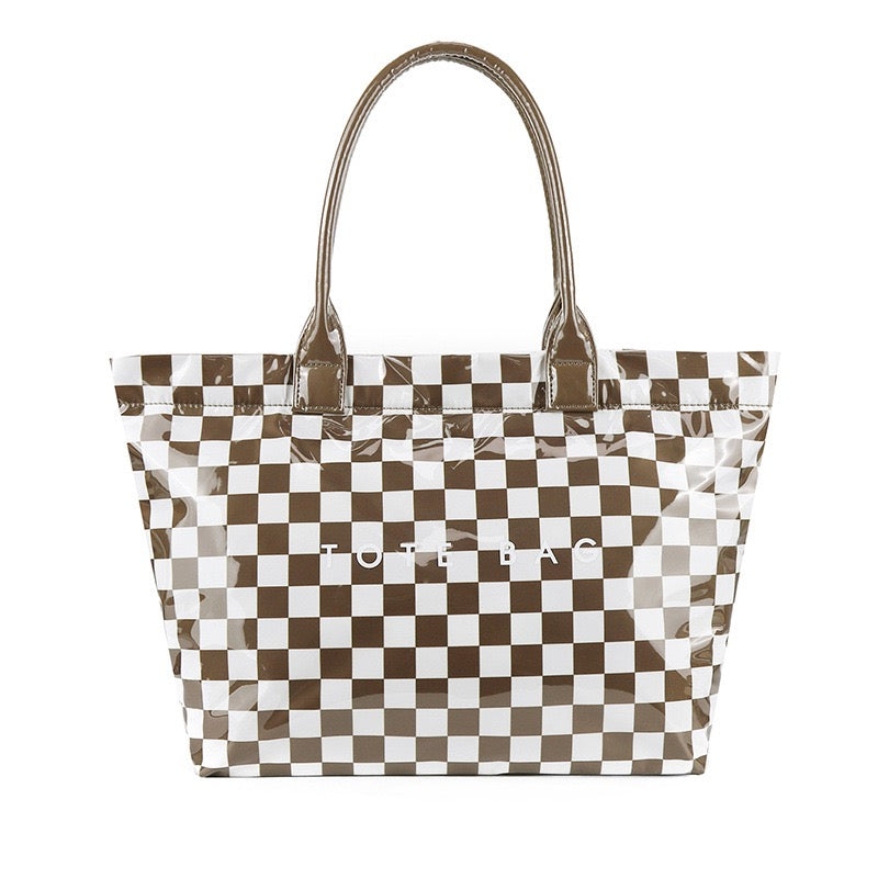 Blueberi B Charly Checkered Tote | Nylon & Laminated PVC | 12.5 x 5 x 13.5 in; 17 in Top