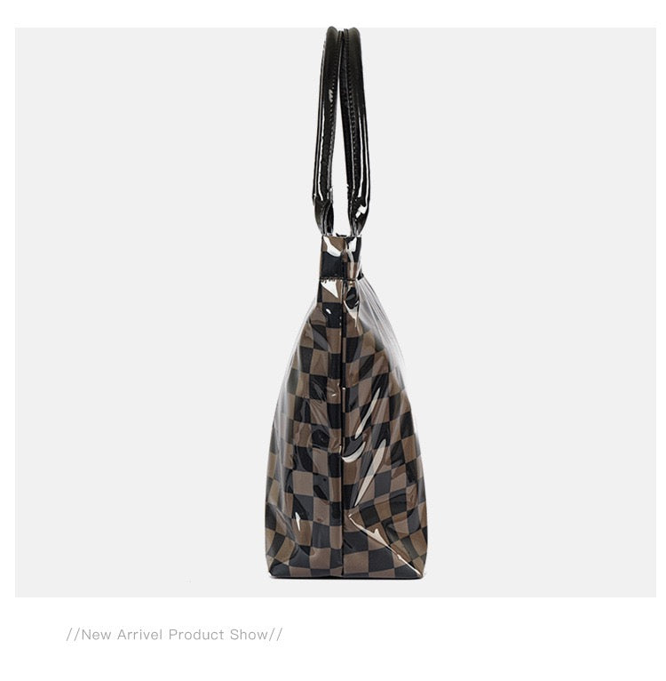 Blueberi B Charly Checkered Tote | Nylon & Laminated PVC | 12.5 x 5 x 13.5 in; 17 in Top