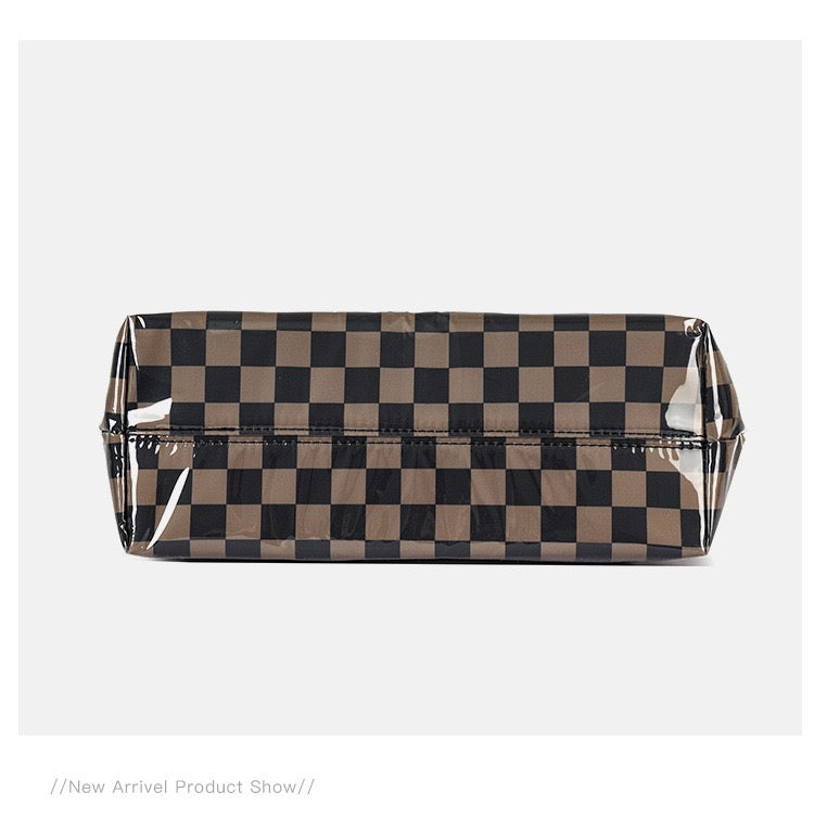 Blueberi B Charly Checkered Tote | Nylon & Laminated PVC | 12.5 x 5 x 13.5 in; 17 in Top
