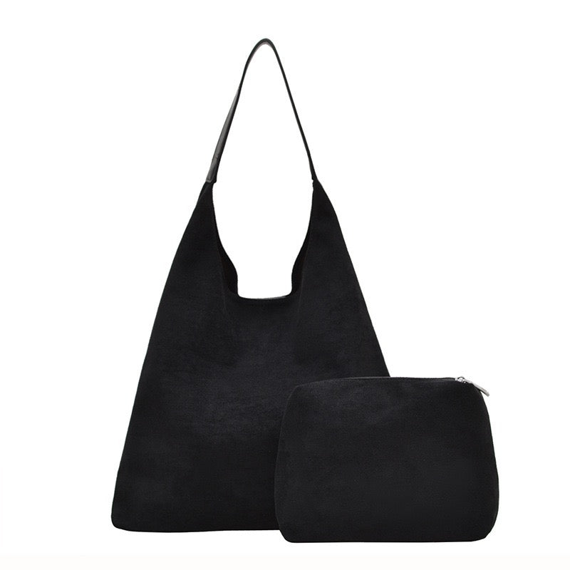 Andrea 2-in-1 Hobo Shoulder Bag | Vegan Suede & PU Leather Strap | 16.5 x 4.72 x 14.17 in