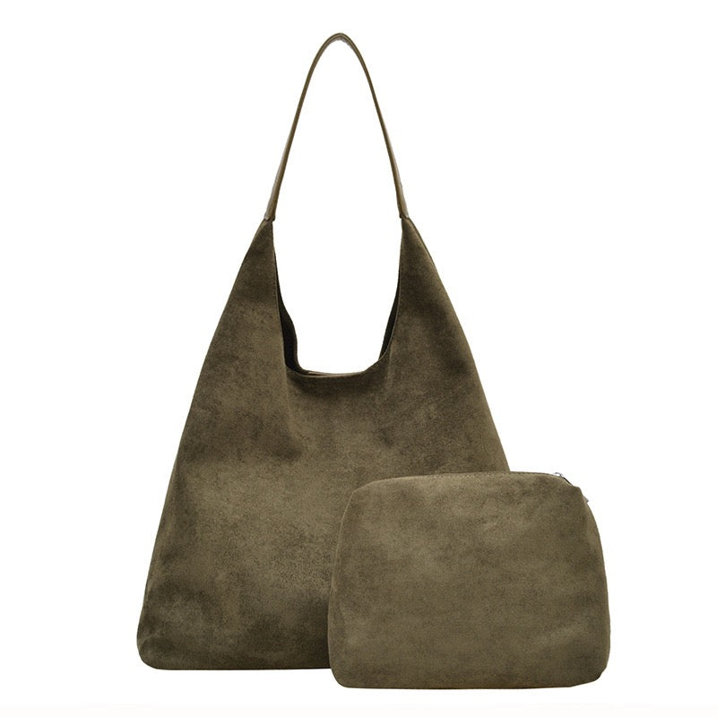 Andrea 2-in-1 Hobo Shoulder Bag | Vegan Suede & PU Leather Strap | 16.5 x 4.72 x 14.17 in