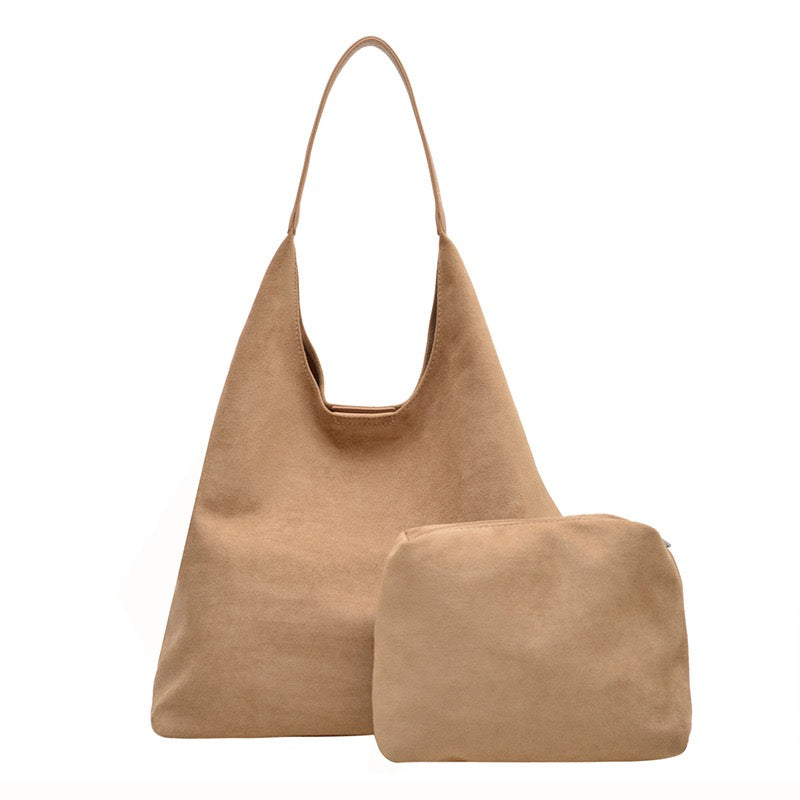 Andrea 2-in-1 Hobo Shoulder Bag | Vegan Suede & PU Leather Strap | 16.5 x 4.72 x 14.17 in