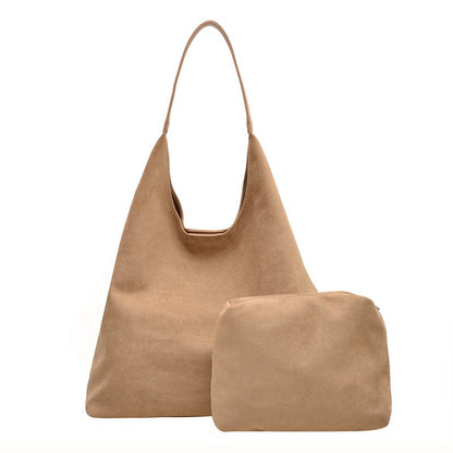 Andrea 2-in-1 Hobo Shoulder Bag | Vegan Suede & PU Leather Strap | 16.5 x 4.72 x 14.17 in