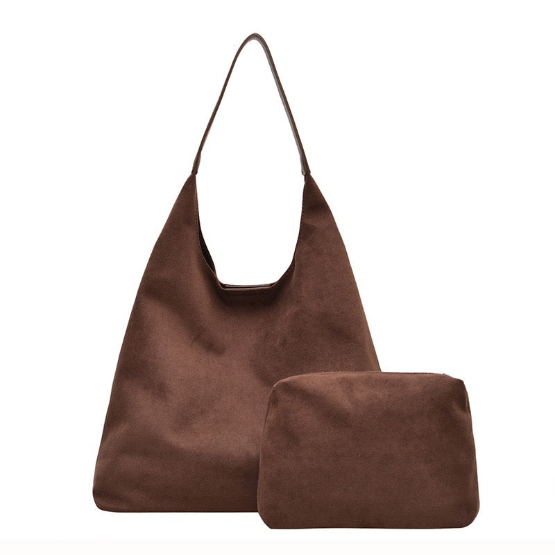 Andrea 2-in-1 Hobo Shoulder Bag | Vegan Suede & PU Leather Strap | 16.5 x 4.72 x 14.17 in