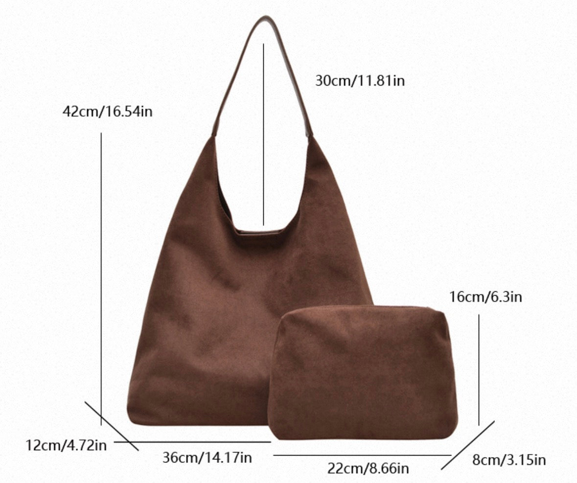 Andrea 2-in-1 Hobo Shoulder Bag | Vegan Suede & PU Leather Strap | 16.5 x 4.72 x 14.17 in