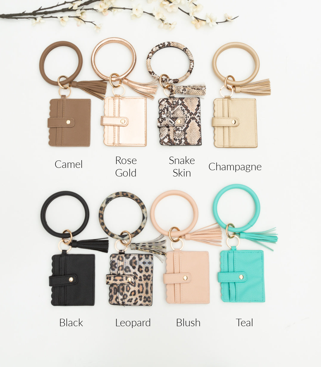 Gold Hardware Clear ID Slot Card Wallet Button Snap Tassel Key Ring Bracelet | 4.5" x 4"