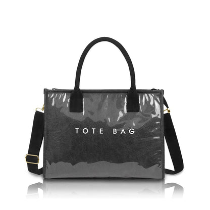 Kate Laminated City Tote | Vegan Leather & PVC, Canvas Handles | 14.5 x 5 x 11 in