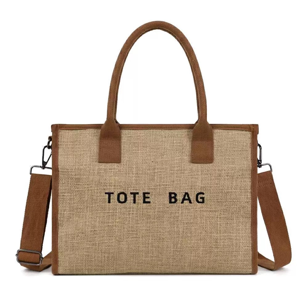 Clare Embroidered Tote | 100% Jute Exterior & Canvas Accents | 10.5 x 5.25 x 14.5 in