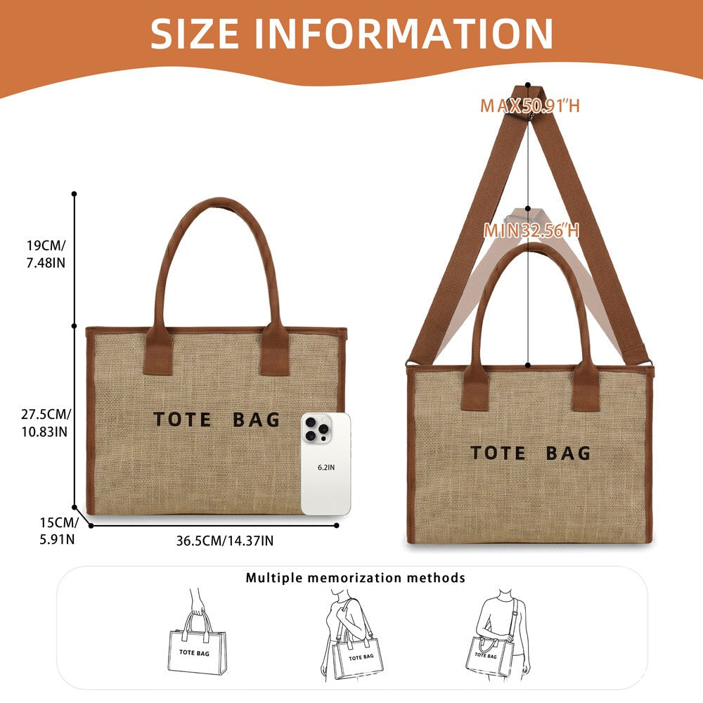Clare Embroidered Tote | 100% Jute Exterior & Canvas Accents | 10.5 x 5.25 x 14.5 in