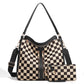 Vanessa Checkered Hobo Bag & Wristlet | Canvas & Vegan Leather | 13.5 L x 5 W x 13 H in
