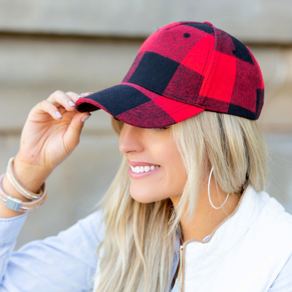 Knit Flannel Buffalo Plaid Structured Crown Low Profile Adjustable Ball Cap | One Size Teen–Adult