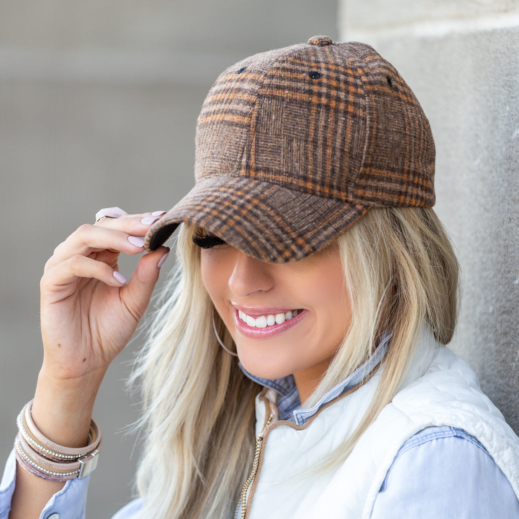 Knit Flannel Buffalo Plaid Structured Crown Low Profile Adjustable Ball Cap | One Size Teen–Adult