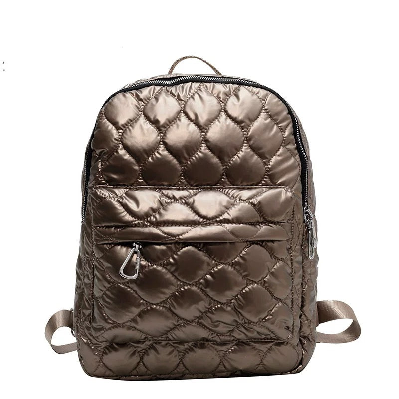 Jade Metallic Quilted Polyester Puffer Backpack