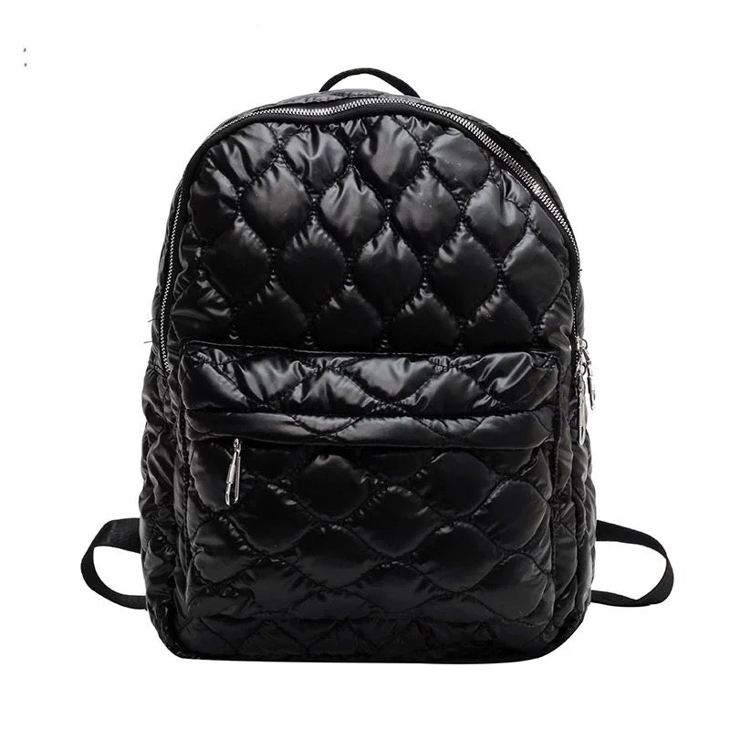 Jade Metallic Quilted Polyester Puffer Backpack