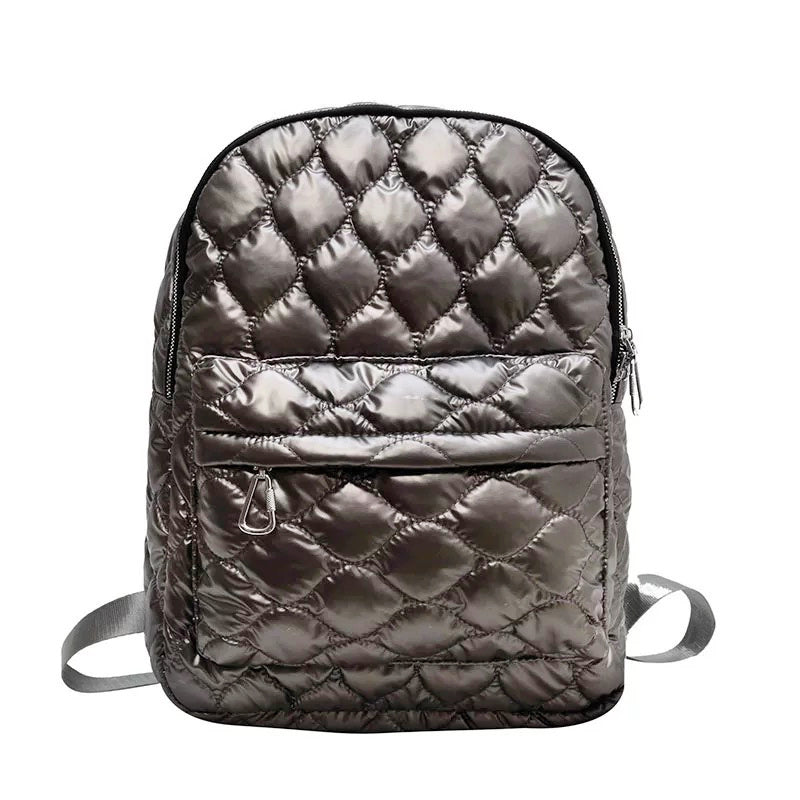 Jade Metallic Quilted Polyester Puffer Backpack