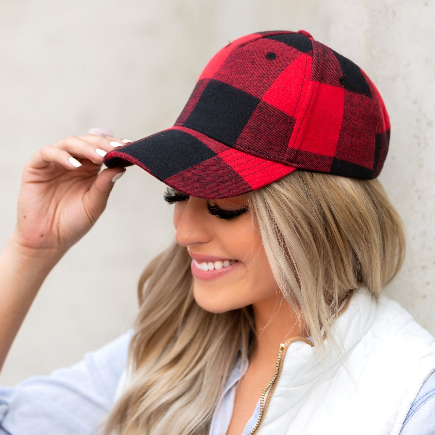 Knit Flannel Buffalo Plaid Structured Crown Low Profile Adjustable Ball Cap | One Size Teen–Adult