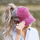 Distressed Cotton Twill Mesh Nylon Messy Bun Ponytail Ball Cap | One Size