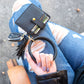 Gold Hardware Clear ID Slot Card Wallet Button Snap Tassel Key Ring Bracelet | 4.5" x 4"