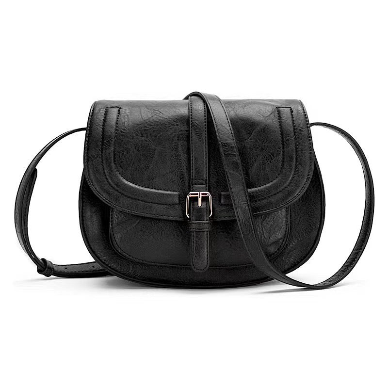 Blair Vegan Leather Buckle Accent Fold-Over Structured Crossbody Bag