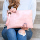 Soft Vegan PU Leather 100% Polyester Lined Grommet Detail Oversized Wristlet Clutch | 12" x 8"