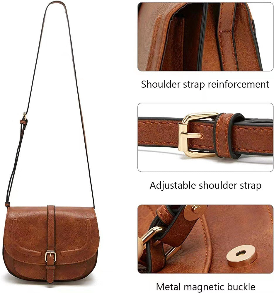 Blair Vegan Leather Buckle Accent Fold-Over Structured Crossbody Bag