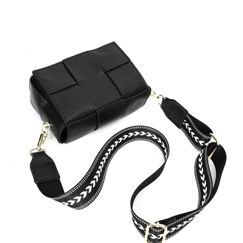 Margot Genuine Leather Cross Weave Fold-Over Crossbody Bag with Suede Pouch