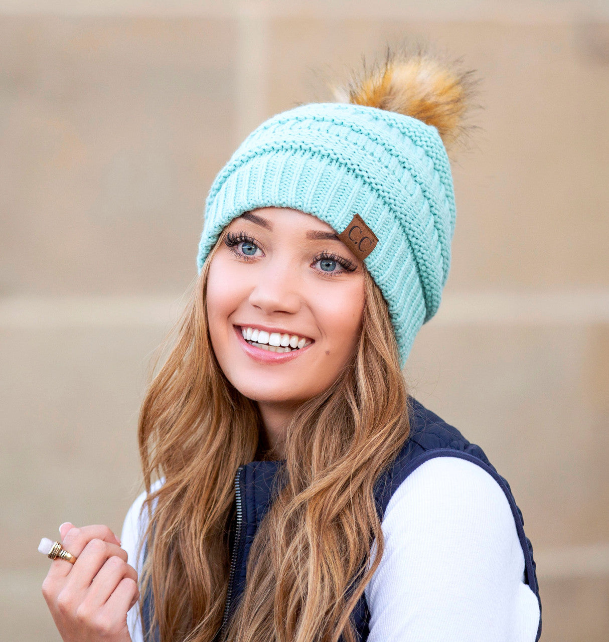 C.C® Soft Acrylic Knit Faux Fur Pom-Pom Beanie | One Size Child–Adult (Age 4+)