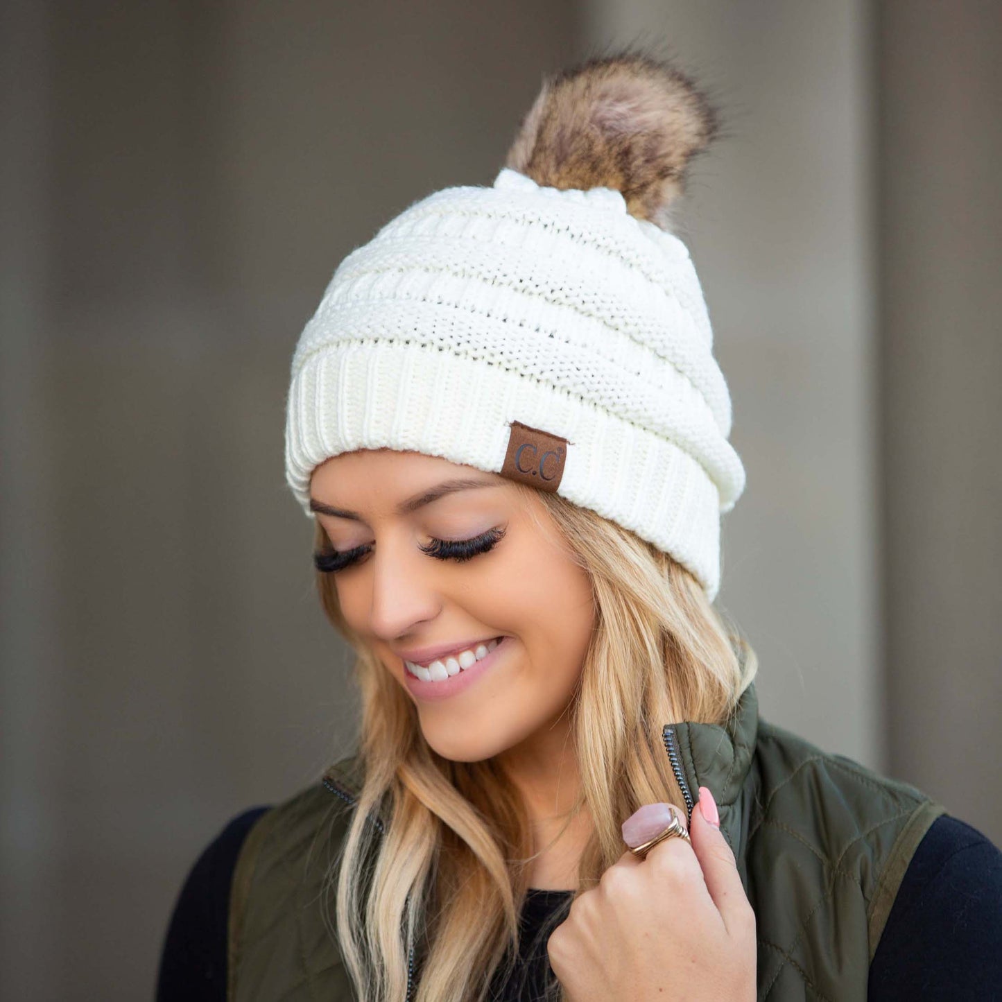 C.C® Soft Acrylic Knit Faux Fur Pom-Pom Beanie | One Size Child–Adult (Age 4+)