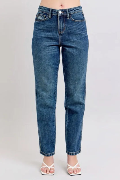 Judy Blue Full Size High Waisted Rigid Magic Non-destroy Straight Leg Jeans Plus Size Cotton Polyester Spandex Sizes 0-24W