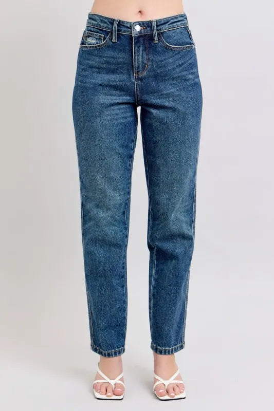 Judy Blue Full Size High Waisted Rigid Magic Non-destroy Straight Leg Jeans Plus Size Cotton Polyester Spandex Sizes 0-24W