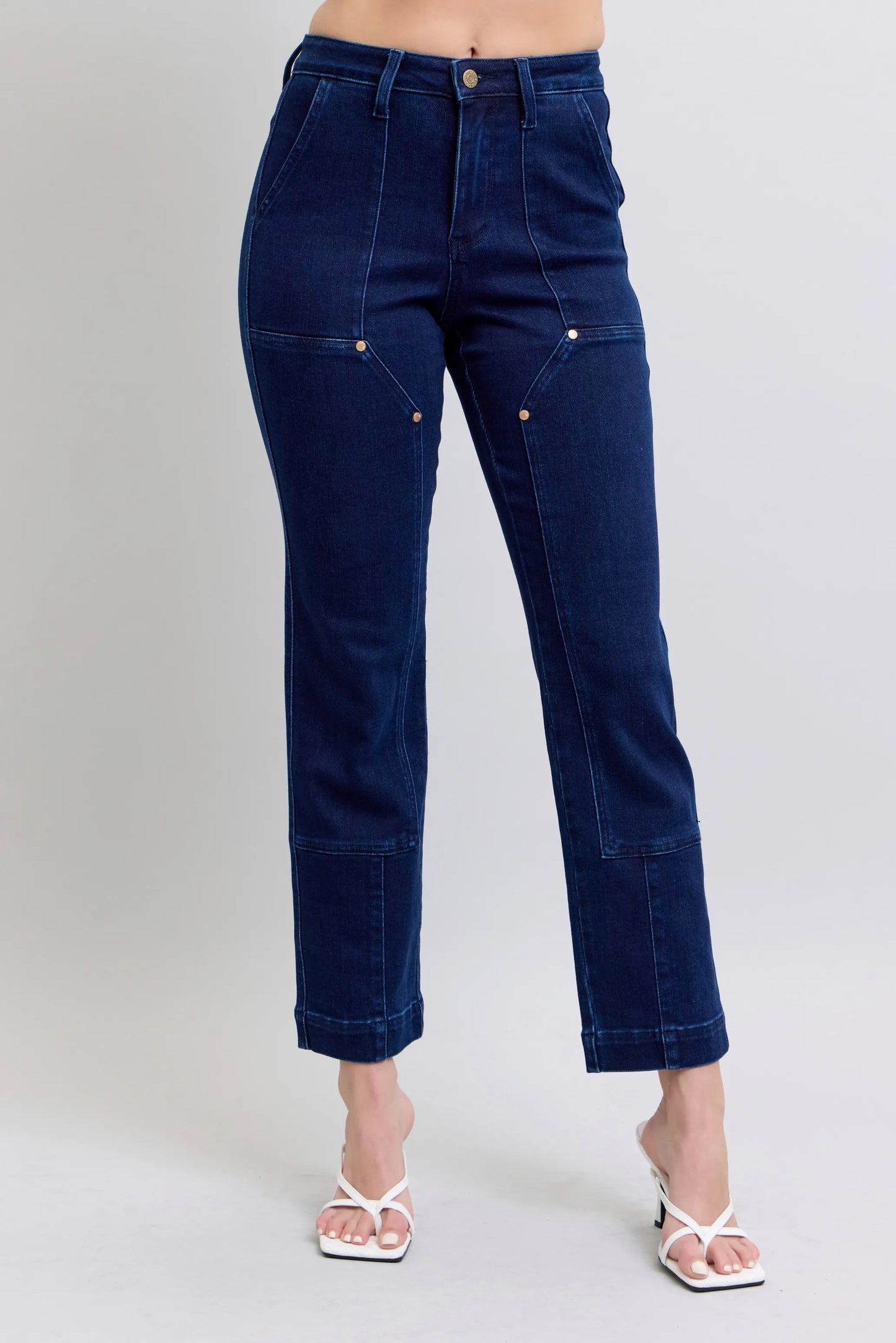 Judy Blue Full Size Hw Work Wear Knee Patch Straight Jeans Plus Size Cotton Polyester Spandex Sizes 0-24W
