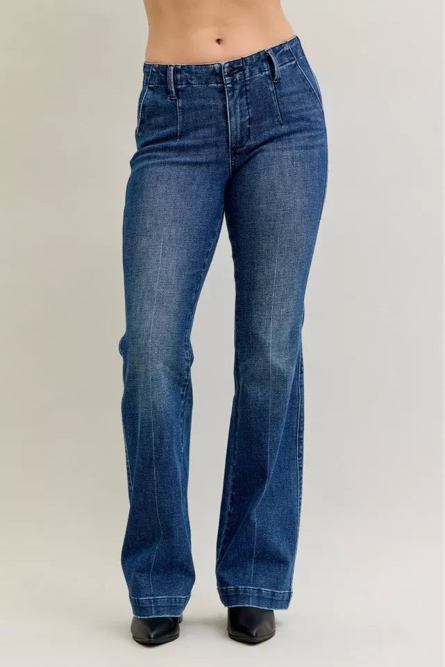 Judy Blue Full Size Mid Rise Bootcut Jeans with Welt Pockets Plus Size Cotton Polyester Spandex Sizes 0-24W