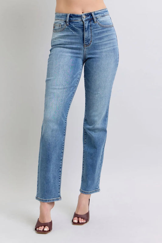 Judy Blue Full Size Run Vintage Wash Thermal Straight Jeans Cotton Polyester Spandex Sizes 0-24