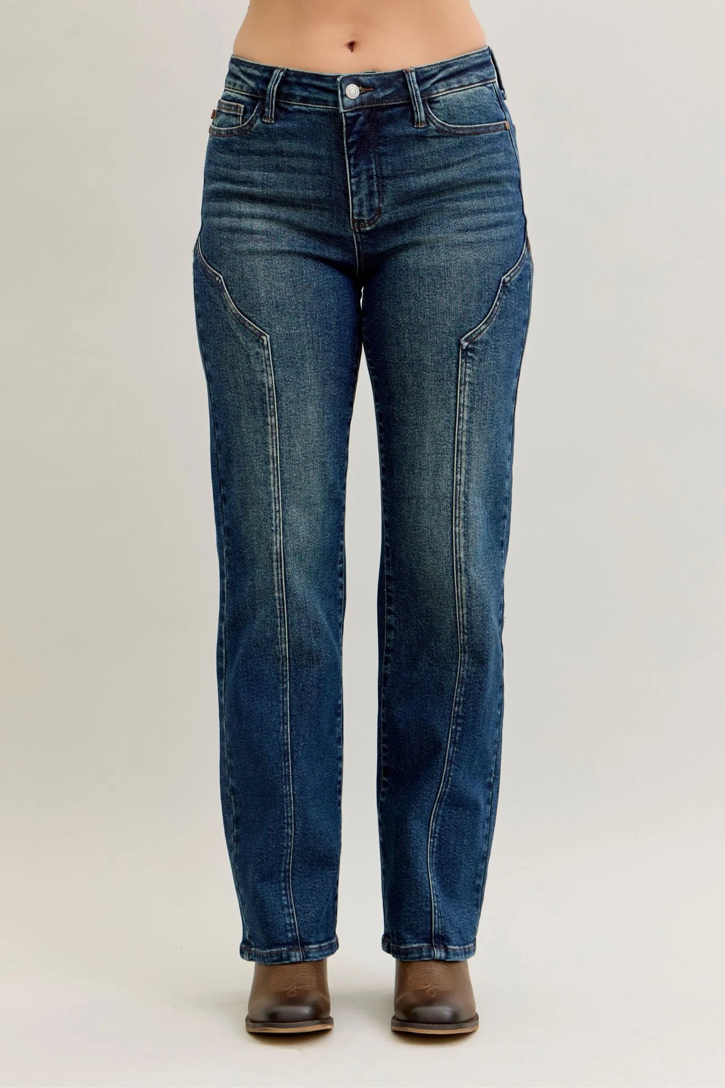 Judy Blue Full Size Seam Detail Straight Leg Jeans Plus Size Cotton Polyester Spandex Sizes 0-24W