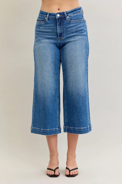 Judy Blue Mid Rise Crop Wide Leg Jeans Cotton Polyester Spandex Sizes 0-15