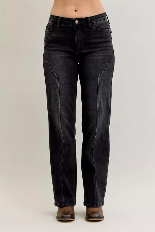 Judy Blue Mid Rise Straight Western Seam Detail Jeans Cotton Polyester Rayon Spandex Sizes 0-15