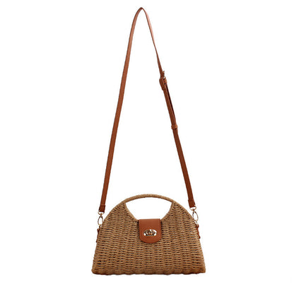 Stella Woven Straw & Vegan Leather Top Handle Crossbody Bag